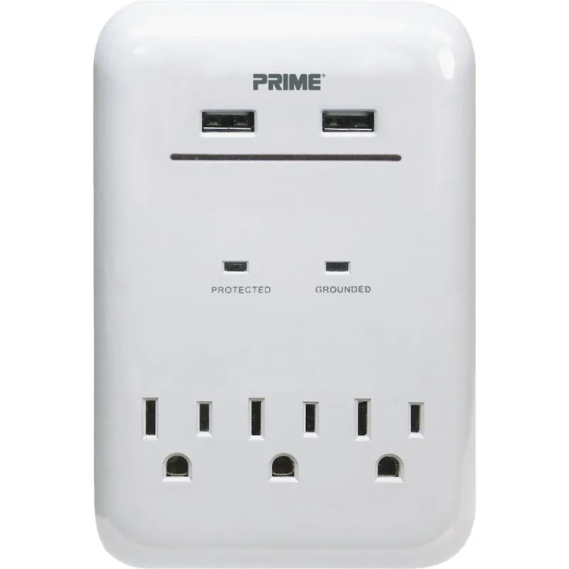Prime Wire PBUSB343S Power & 2 USB White Wall Charger