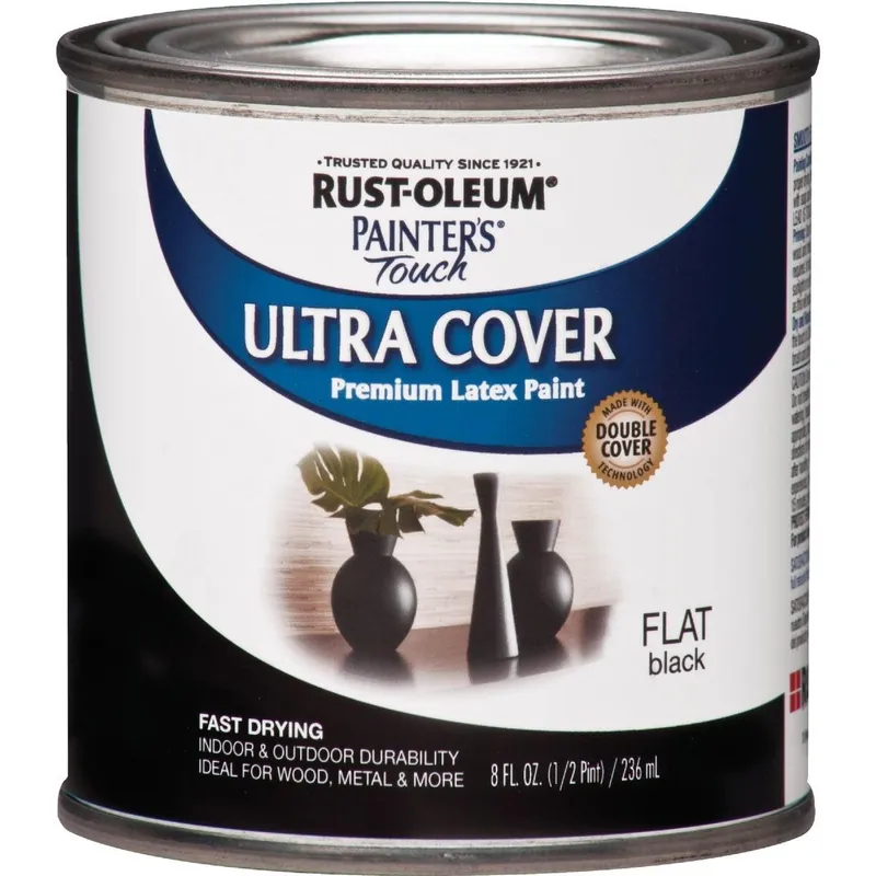 Rust-Oleum 1976730 Painter's Touch 2X Ultra Cover Premium Latex Paint Flat Black 1/2 Pt.