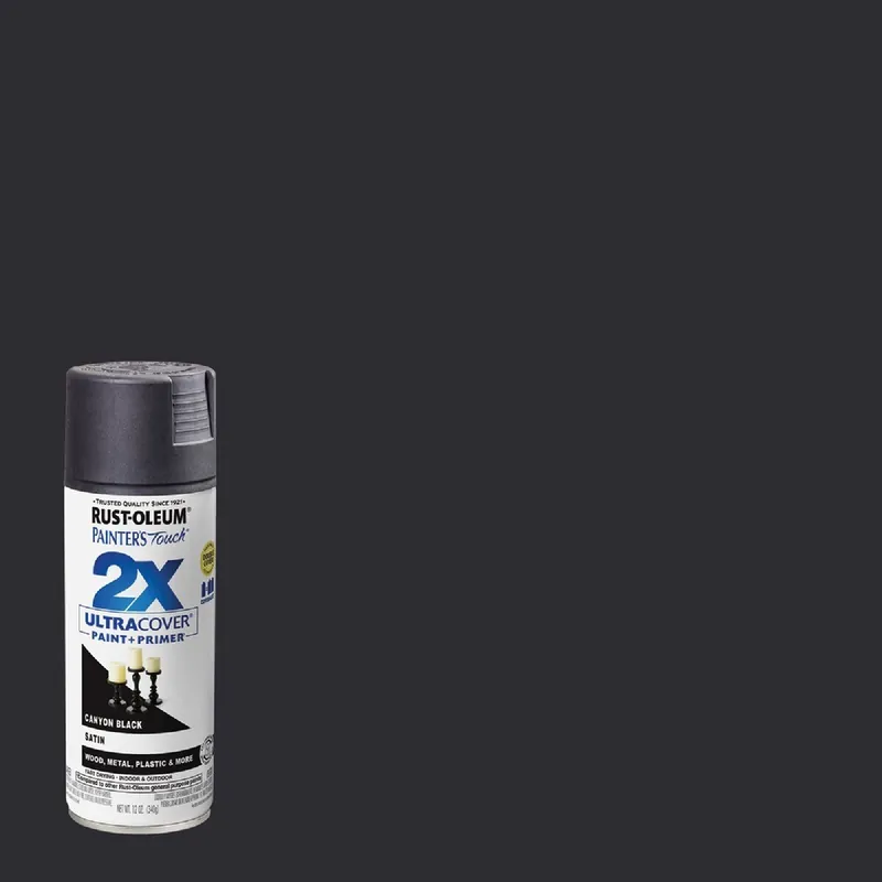 Rust-Oleum 346951 Painter's Touch 2X Ultra Cover 12 Oz. Satin Paint + Primer Spray Paint, Canyon Black
