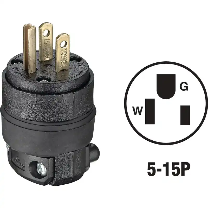 Leviton 000-515PR 15A 125V 3-Wire 2-Pole Rough Use Cord Plug