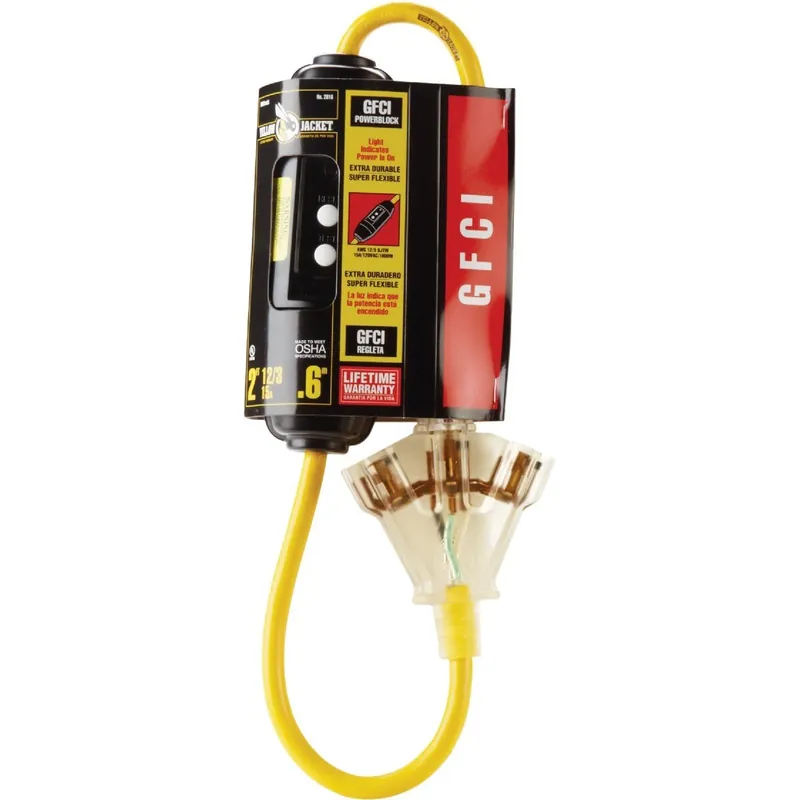 Yellow Jacket 2816 2 Ft 12/3 Yellow 3-Outlet GFCI Extension Cord
