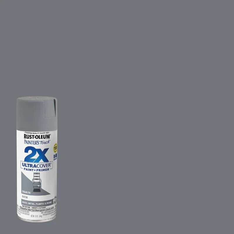 Rust-Oleum 334069 Painter's Touch 2X Ultra Cover 12 Oz Satin Paint + Primer Spray Paint Granite