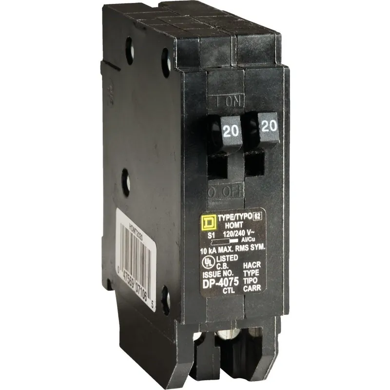Square D HOMT2020CP Homeline 20A/20A Twin Single-Pole Standard Trip Tandem Circuit Breaker