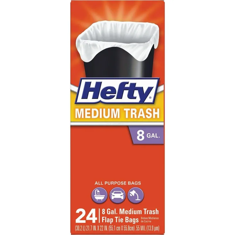 Hefty E58015 Medium White Trash Bag 8 Gal (24-Count) E58015