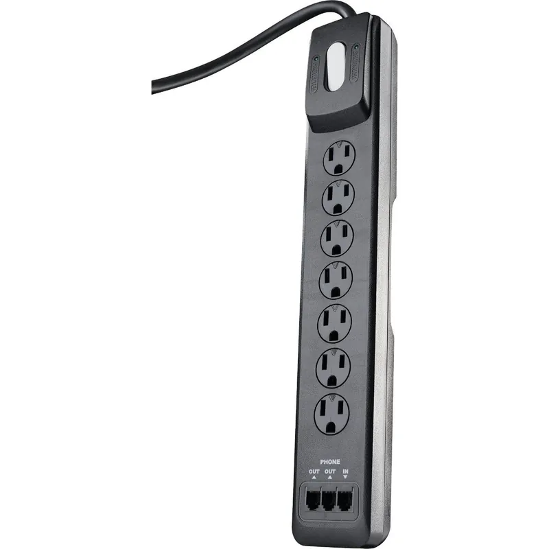 Woods 41627 7-Outlet 2480J Black Multi-Media Surge Protector Strip with 6 Ft. Cord
