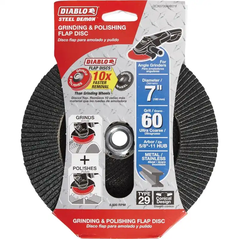 Diablo DCX070060B01F 7 In. x 5/8 In.-11 60-Grit Type 29 Steel Demon Angle Grinder Flap Disc with Hub