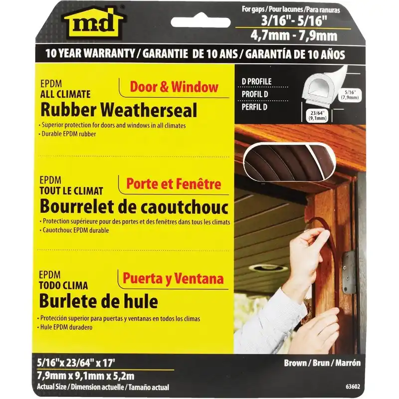 M-D 63602 Brown 17' 23/64 Rubber Weatherstrip