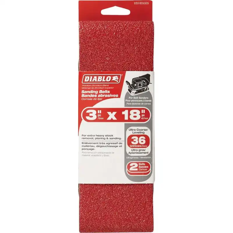 Diablo DCB318036S02G Sanding Belt 3 In. x 18 In. 36 Grit (2-Pack)