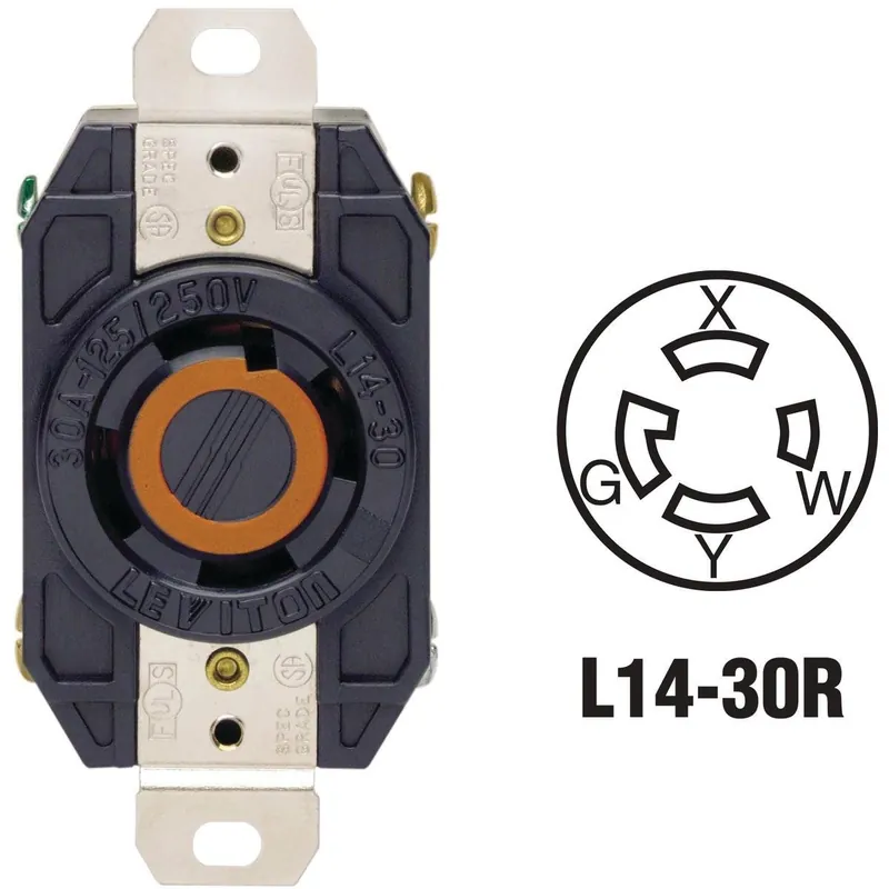 Leviton 065-2710 30A 125V/250V Black Industrial Grade L14-30R Locking Outlet Receptacle