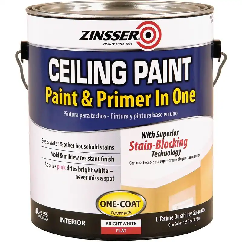Zinsser 260967 Latex Paint & Primer In One Stainblock Flat Ceiling Paint Bright White 1 Gal.
