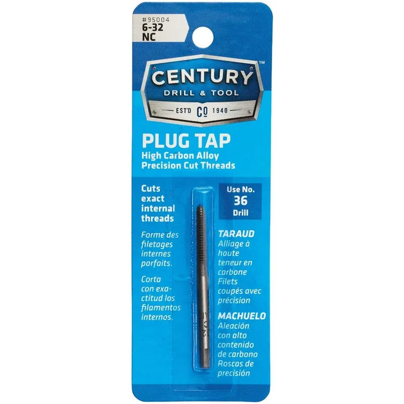 Century Drill Tool 95004 - 6-32 Carbon Steel National Coarse Tap-Plug