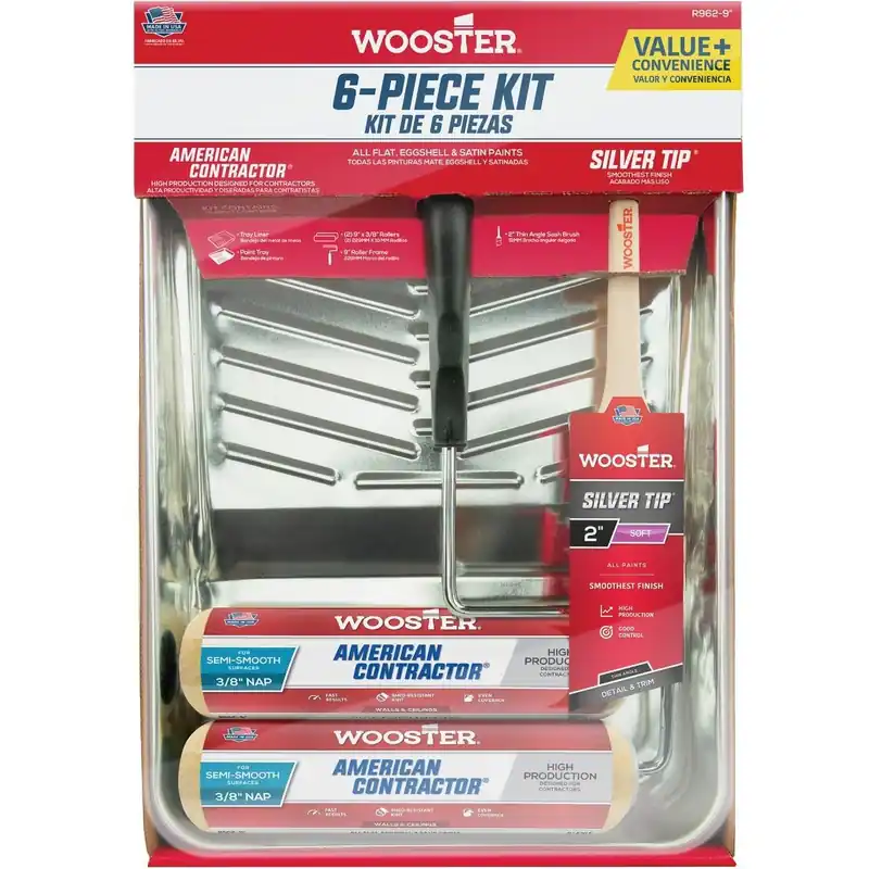 Wooster Brush R962-9 Wooster American Contractor & Silver Tip Roller & Tray Set (6-Piece)
