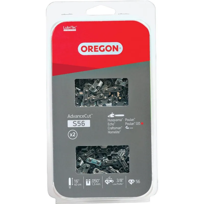 Oregon Cutting S56T Oregon AdvanceCut LubriTec S56T 16 In. 3/8 In. Low Profile 56 Link Chainsaw Chain (2-Pack)