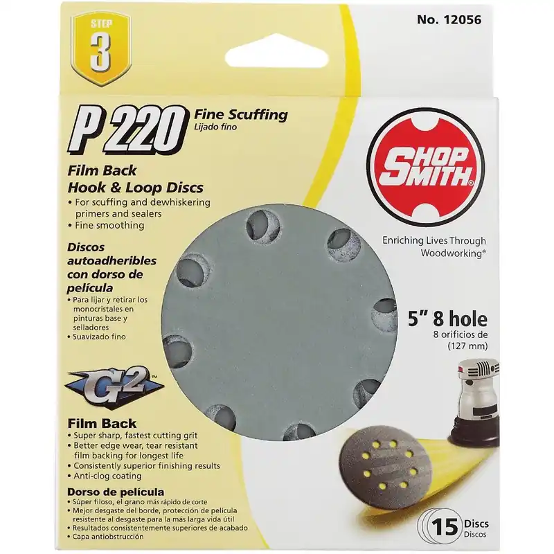 Gator 9026 5 In. 220-Grit 8-Hole Pattern Vented Sanding Disc with Hook & Loop Backing (15-Pack)