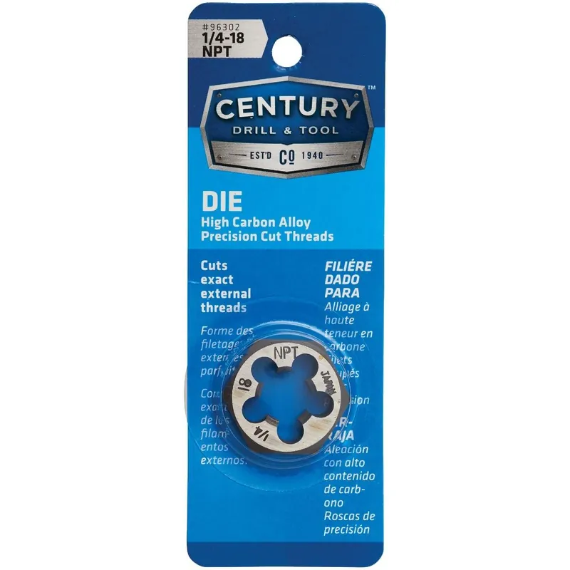 Century Drill Tool 96302 1/4-18 NPT 1 In. Across Flats Hexagon Pipe Die