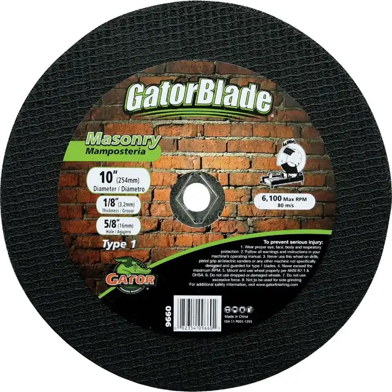 Gator 9660 Gator Blade Type 1 10 In. x 1/8 In. x 5/8 In. Masonry Cut-Off Wheel