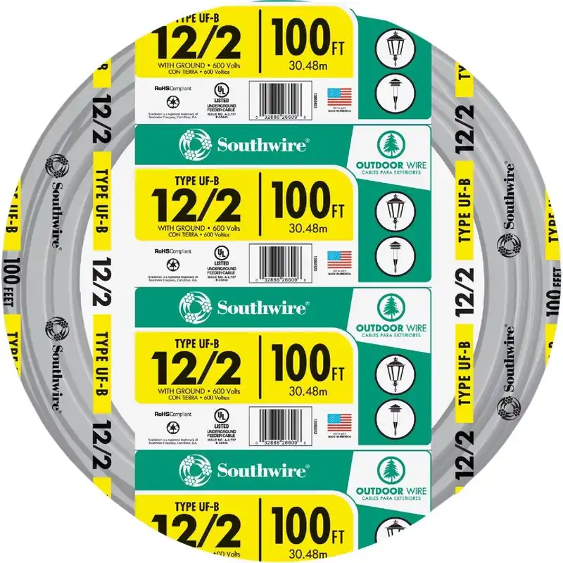 Southwire 13055926 Electrical Wire 100 Ft 12 AWG 2-Conductor UFW/G
