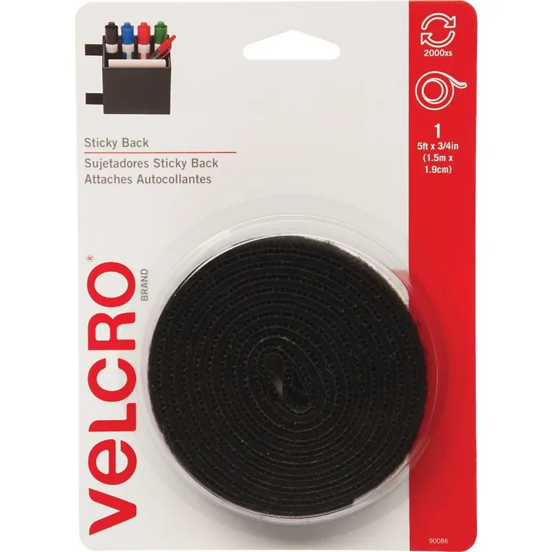 Velcro 90086 3/4 In. x 5 Ft. Black Sticky Back Reclosable Hook & Loop Roll