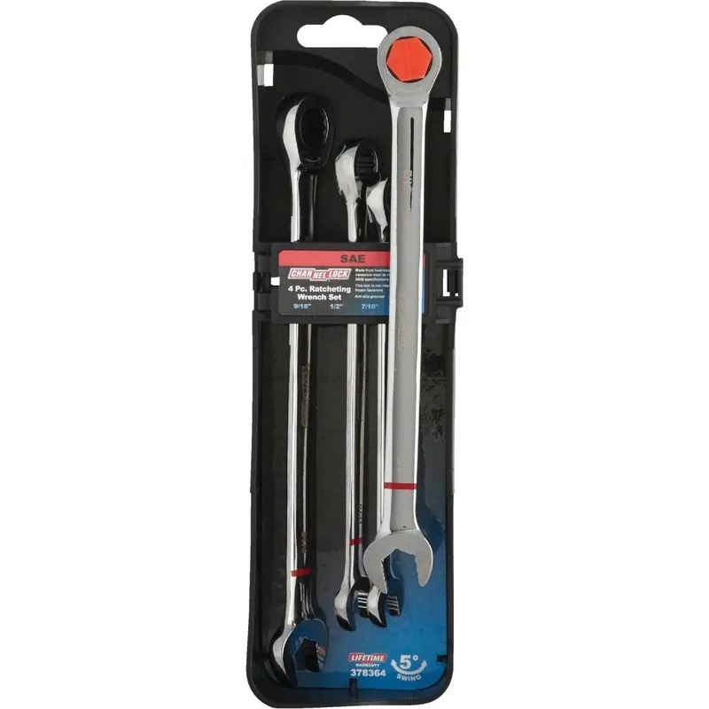 Channellock 378364 Standard 12-Point Ratcheting Combination Wrench Set (4-Piece)
