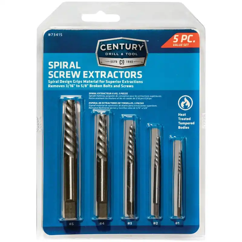 Century Drill Tool 73415 Spiral Flute Screw Extractor (5-Piece)