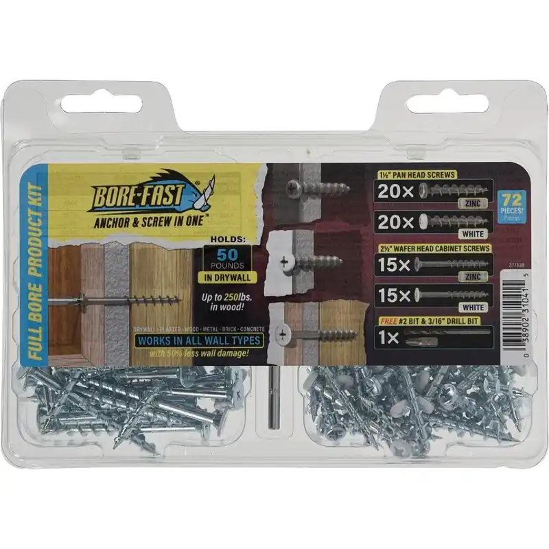 HILLMAN 377638 Bore-Fast Pan & Wafer Head Anchor & Screw in One Kit (72-Piece)