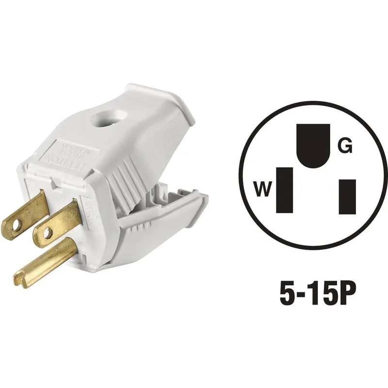 Leviton 002-3W101-0WH 15A 125V 3-Wire 2-Pole Clamp Tight Cord Plug