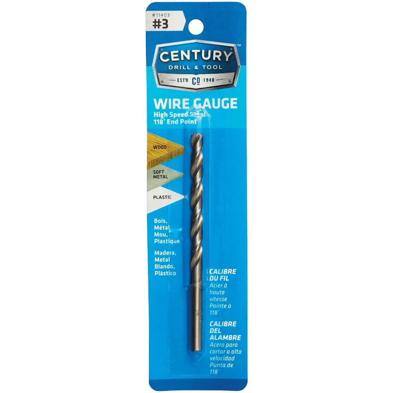 Century Drill Tool 11403 Number 3 HSS Brite Wire Gauge Drill Bit