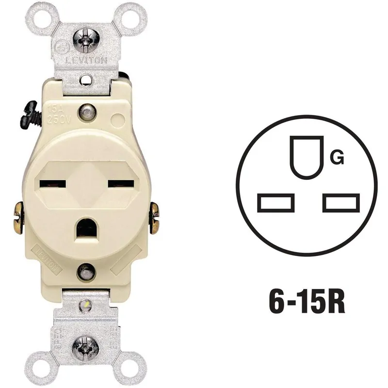 Leviton 071-05029-00I 15A Ivory Heavy-Duty 6-15R Grounding Single Outlet