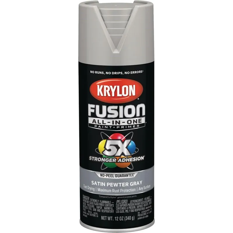 Krylon K02744007 Fusion All-In-One Satin Spray Paint & Primer, Pewter Gray