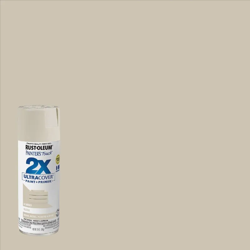 Rust-Oleum 334023 Painter's Touch 2X Ultra Cover 12 Oz. Gloss Paint + Primer Spray Paint, Almond