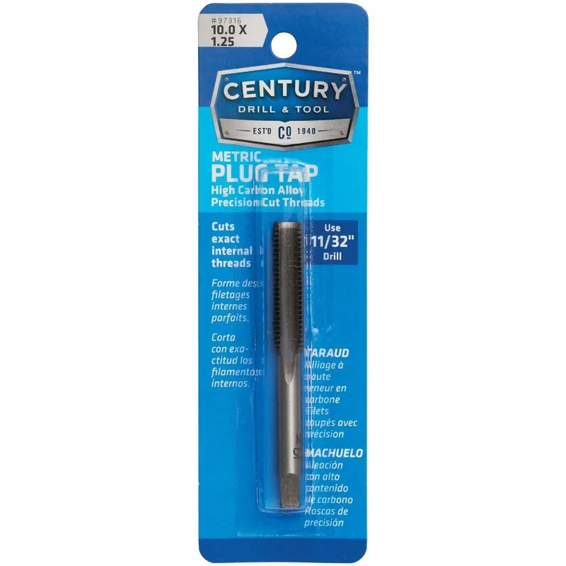 Century Drill Tool 97316 Carbon Steel Metric Tap 10.0x1.25