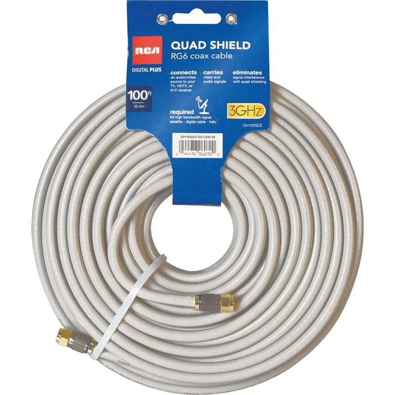 RCA DH100QCE 100 Ft. White RG6U Quad Shield Coaxial Cable