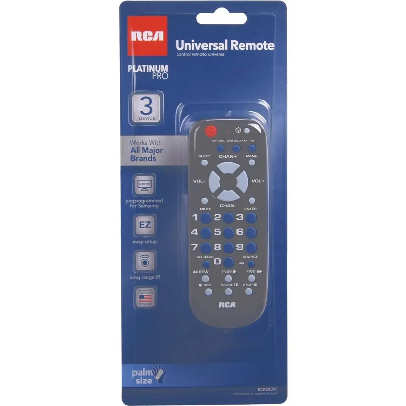 RCA RCR503BE 3-Device Universal Black Remote Control