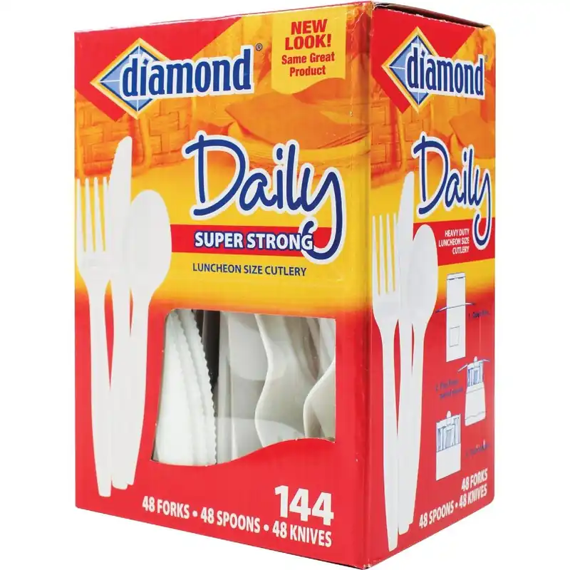Diamond 41426-10065 Heavy-Duty Plastic Cutlery Set 144-Piece