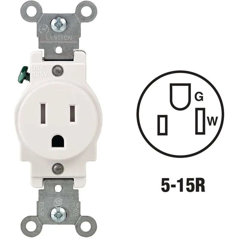Leviton R52-T5015-0WS 15A White Commercial Grade 5-15R Tamper Resistant Single Outlet
